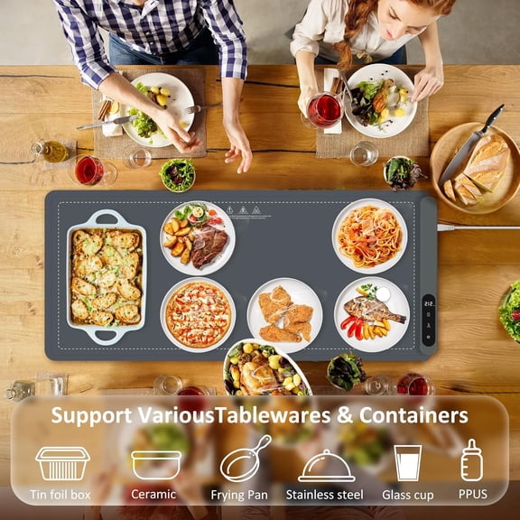 Warming Mat for Food (XXL 36"x16") Electric Warming Tray - Extra Large Food Warmer Mat, Portable Heating Mat for Buffet, Parties, and Holiday Celebrations (Gray)