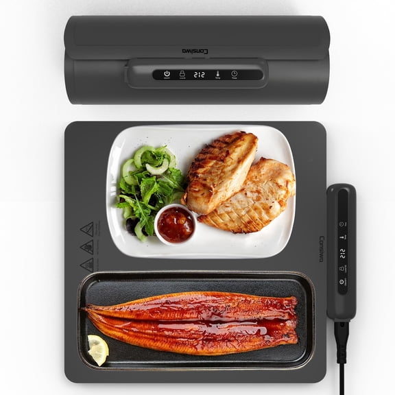 Consiwa Warming Mat for Food, 16"x 16" Electric Warming Tray with 6 Temp Settings & 6H Timer, Auto Shut-Off, 200W Full Surface Heating for Buffet & Home, Gray