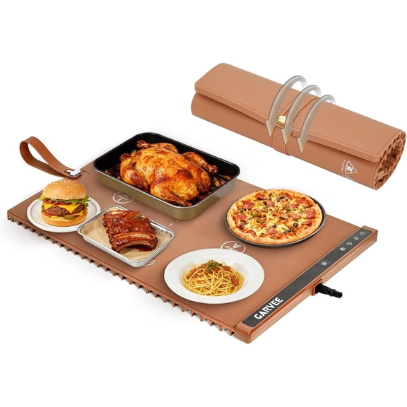 Warming Mat for Food，Electric Silicone Food Warming Tray for Buffet, Food Warmer Mat , Fast Heating Mat with Timer&6 Heat Levels，Orange