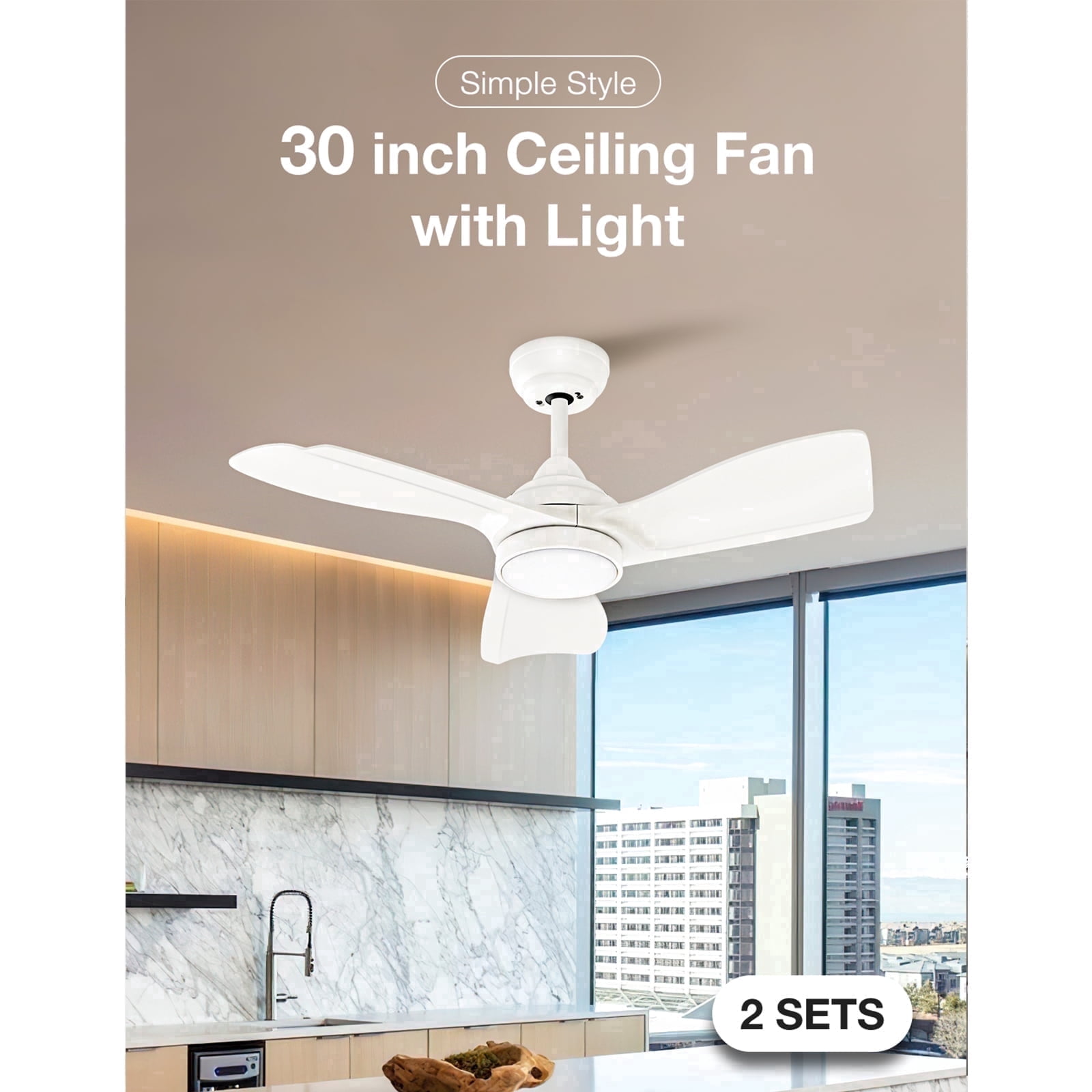Warmiplanet 2-Pack 30" Small Ceiling Fan with Light & Remote, White, Dual-Color Blades, DC Motor, 6 Speeds, 3-Color Light, Reversible, Timer