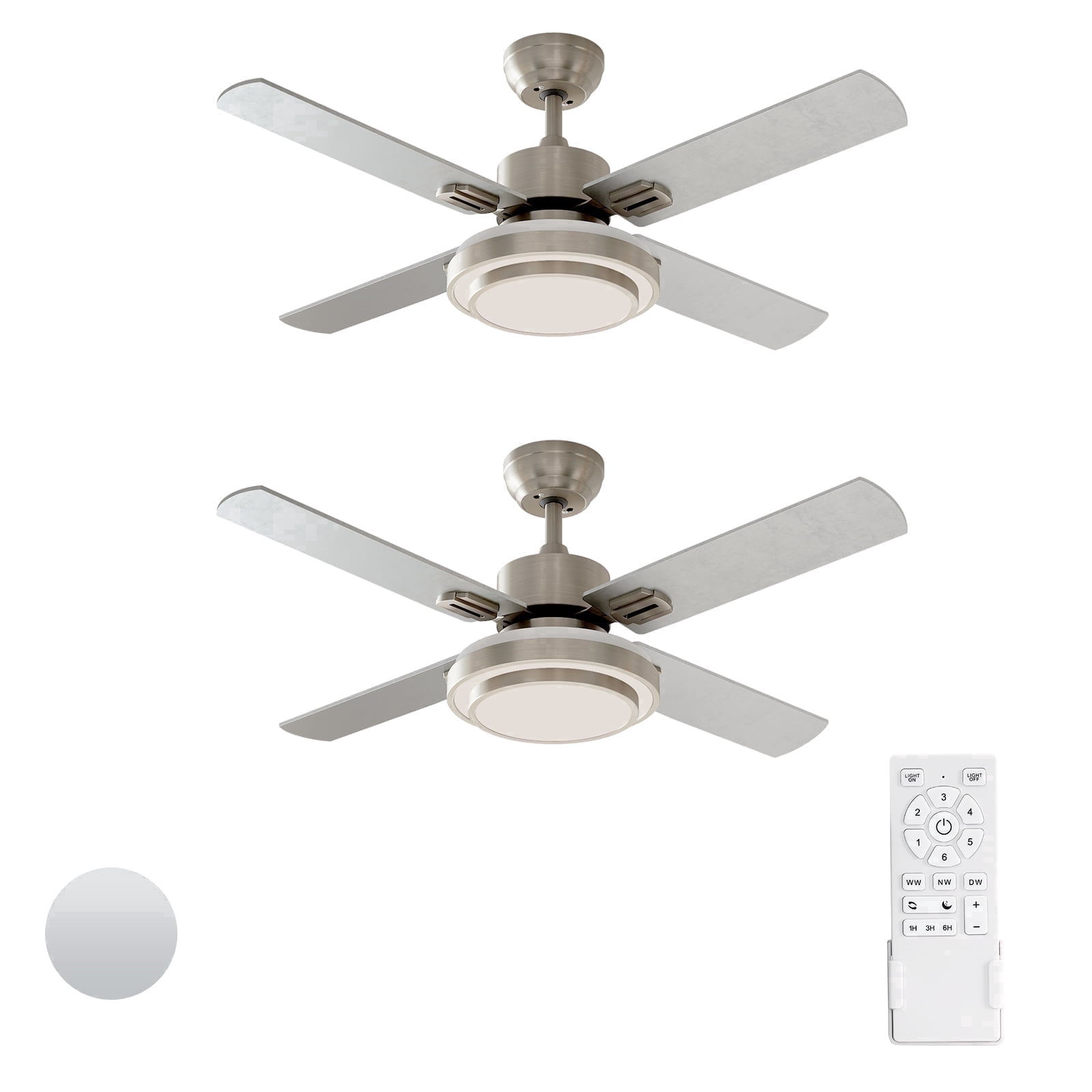 Warmiplanet 2-Pack 44" Modern Ceiling Fan with Light & Remote, Sand Nickel, Dual-Color Blades, DC Motor, 6 Speeds, 3-Color Light, Reversible, Timer