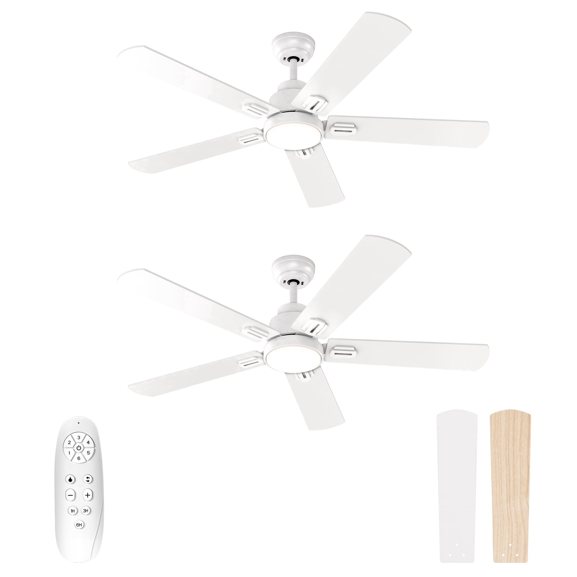 Warmiplanet 2-Pack 52" Modern Ceiling Fan with Light & Remote, White,  DC Motor, 6 Speeds, 3-Color Light