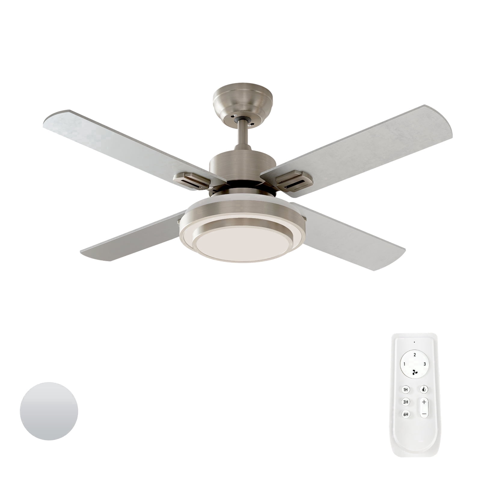 Warmiplanet 44" 4-Blade Ceiling Fan with Light and Remote, Sand Nickel Finish, 6 Speeds, 3 Color Temperatures