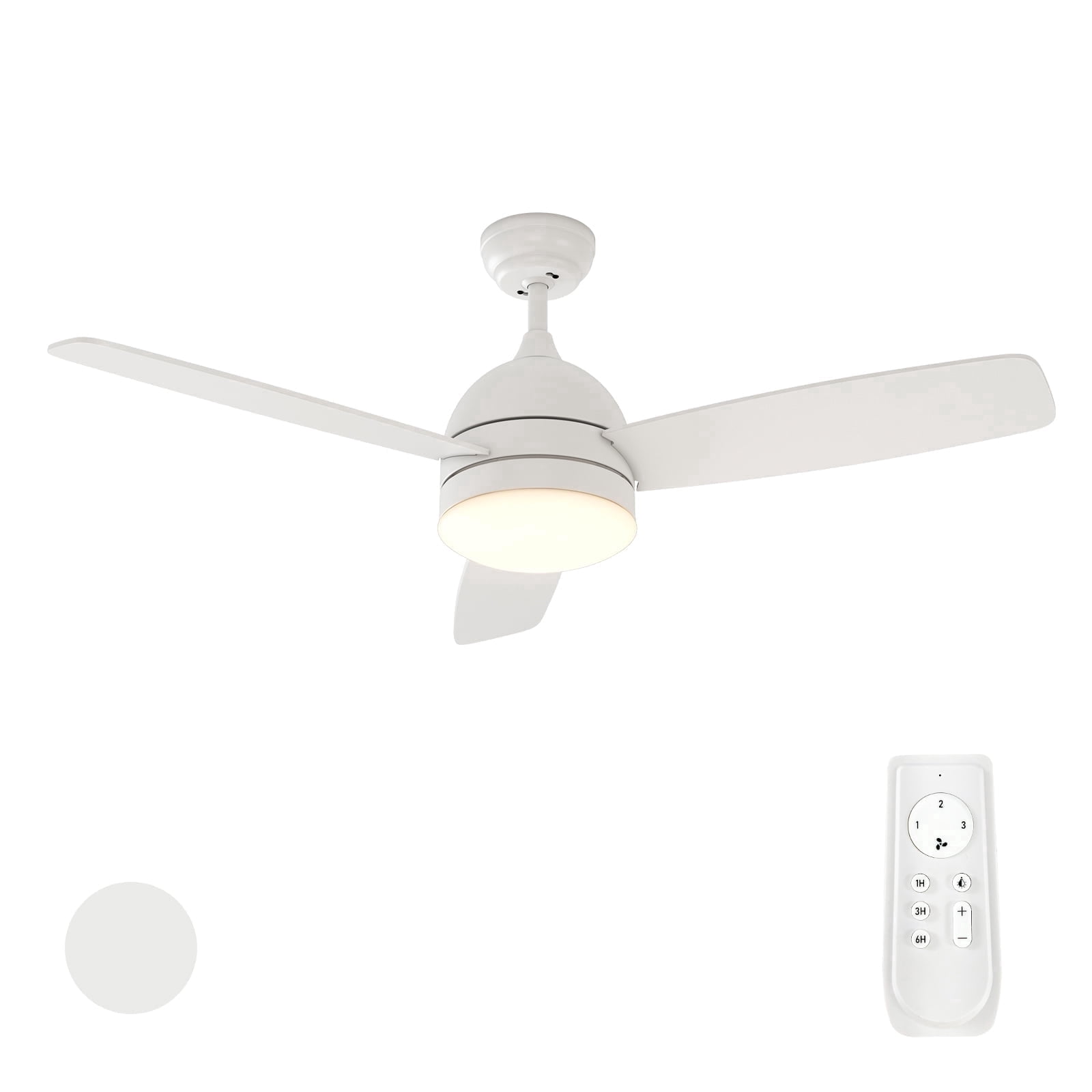 Warmiplanet 48" 3-Blade Matte White Ceiling Fan - 3 Speeds, Dimmable Brightness, Remote Control