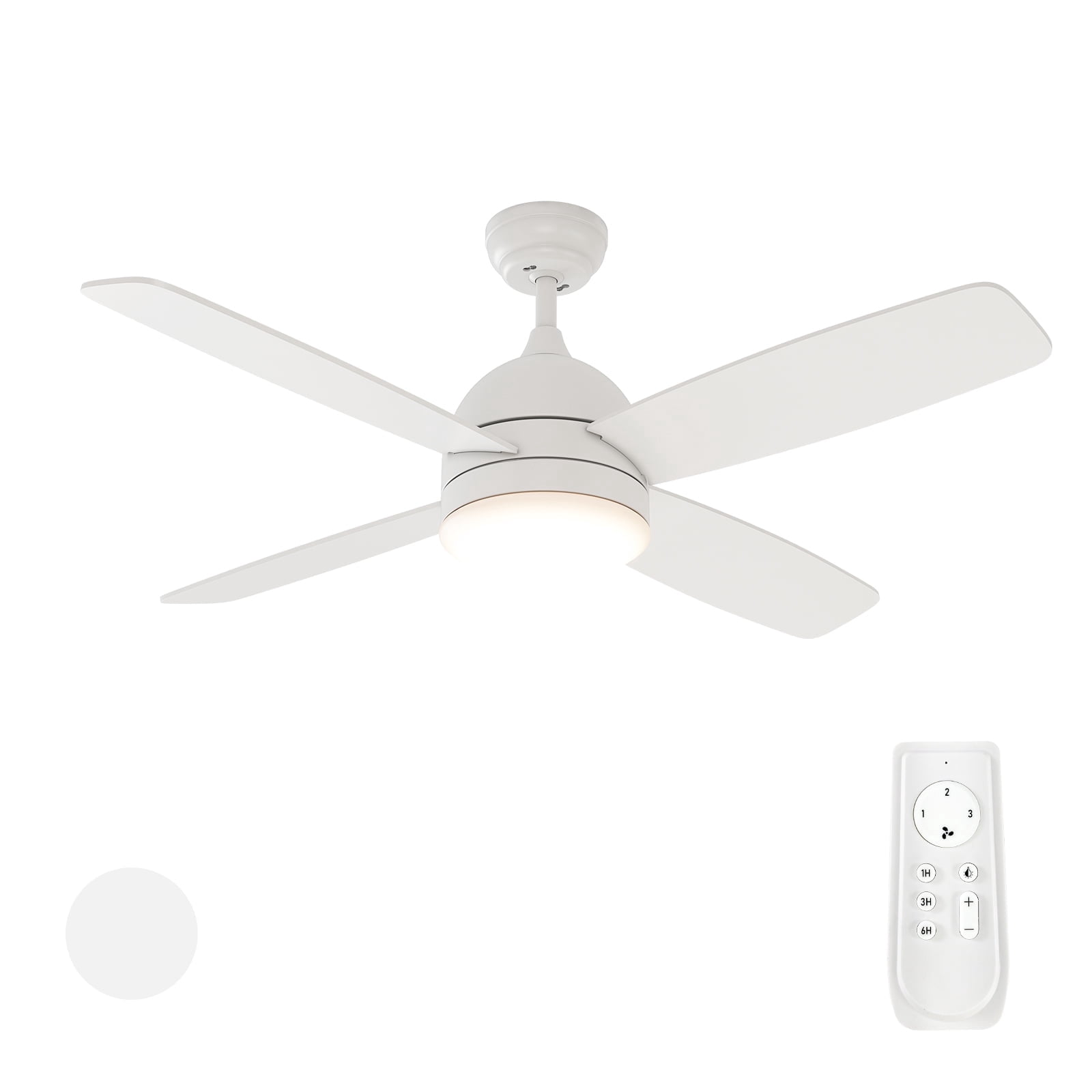Warmiplanet 48" 4-Blade Matte White Ceiling Fan - 3 Speeds, Dimmable Brightness, Remote Control, Dual-Color Blades,