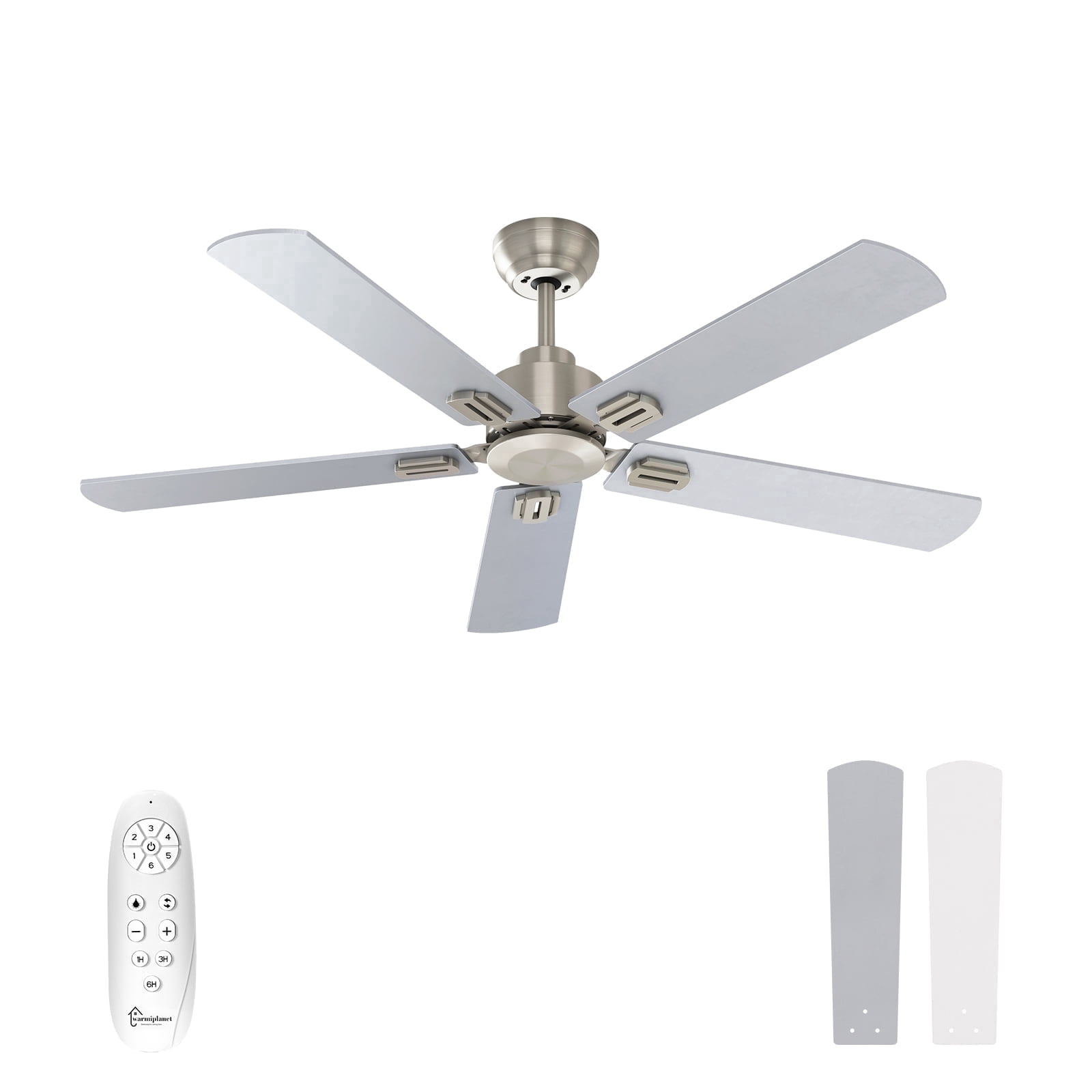 Warmiplanet 52" 5-Blade Sand Nickel Modern Ceiling Fan with Remote Control - 6 Speeds, 3 Color Temperatures, DC Motor, Reversible & Timer