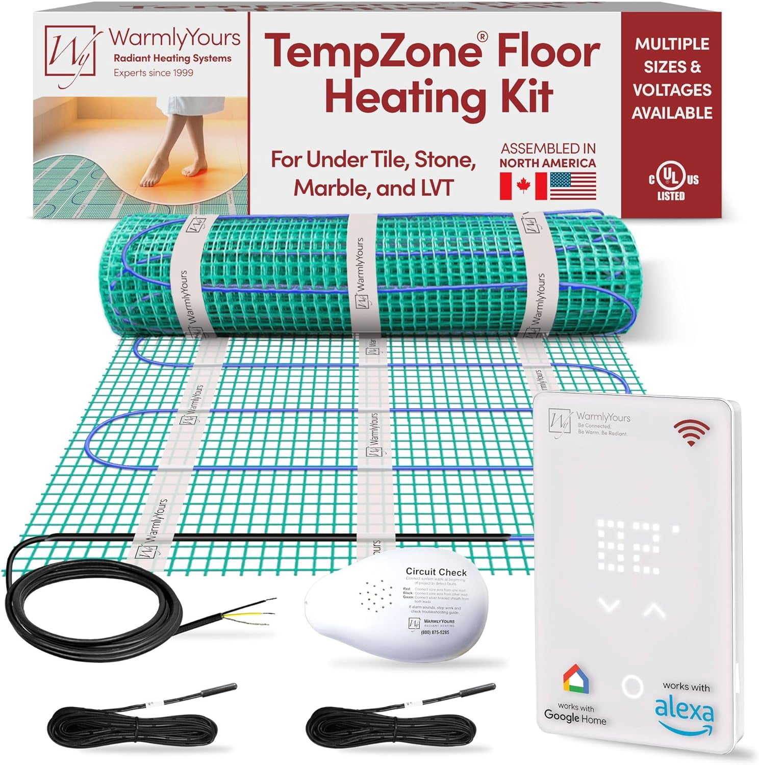 Temperature Sensor Mat WarmlyYours 45 Sqft Heated Floor Mat Kit with UWG5 WiFi Thermostat ...
