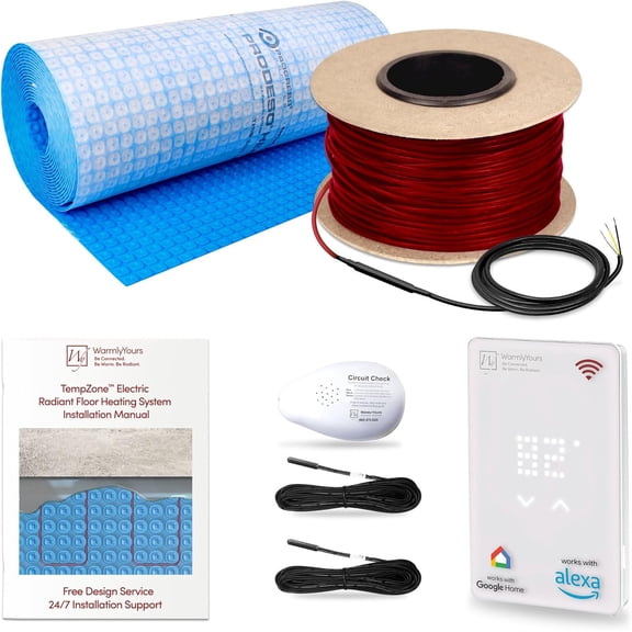 WarmlyYours 56 sqft Electric Radiant Floor Heating System - Heated Floor System Kit with 180 ft. Floor Warmer Cable 120V, UWG5 WiFi Thermostat, Uncoupling Membrane, Sensors, Install Tester