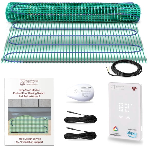 WarmlyYours Heated Floor Mat Kit 3 x 10 ft. - Electric Radiant Heating System for Fast, Even Warmth Under Tile, Stone - with UWG5 WiFi LED Touch Thermostat (TempZone Easy Mat)