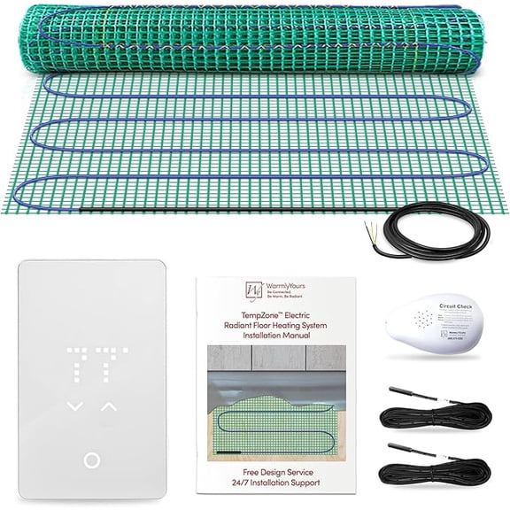WarmlyYours Heated Floor Mat Kit 3 x 10 ft. - Electric Radiant Heating System for Fast, Even Warmth Under Tile, Stone - with nTrust 2.0 LED Touch Thermostat (TempZone Easy Mat)