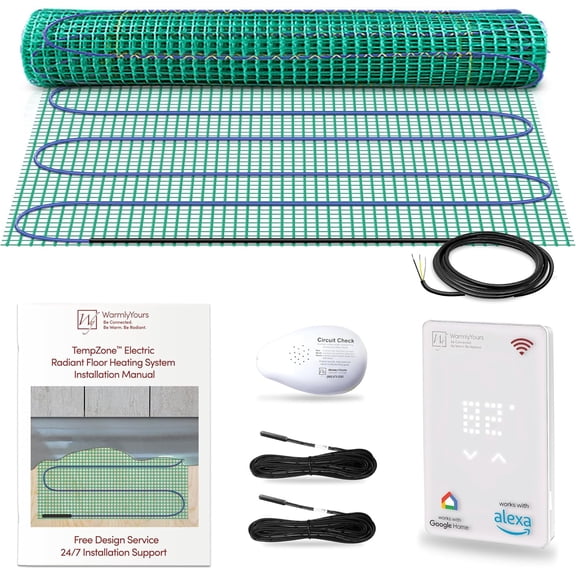 WarmlyYours Heated Floor Mat Kit 3 x 2 ft. - Electric Radiant Heating System for Fast, Even Warmth Under Tile, Stone - with UWG5 WiFi LED Touch Thermostat (TempZone Easy Mat)