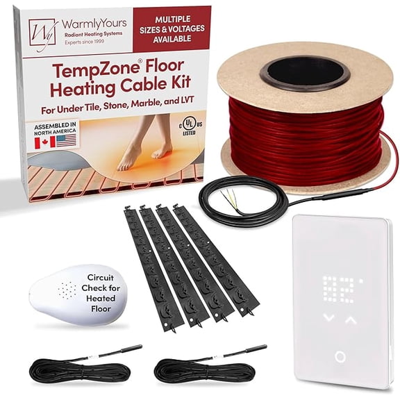 WarmlyYours Heated Floor System Cable Kit 118 sqft 240V Radiant Electric Floor Heating System for Bathrooms, Heated Flooring System Under Tile Floors with UTN5 LED Touch Non-Programmable Thermostat
