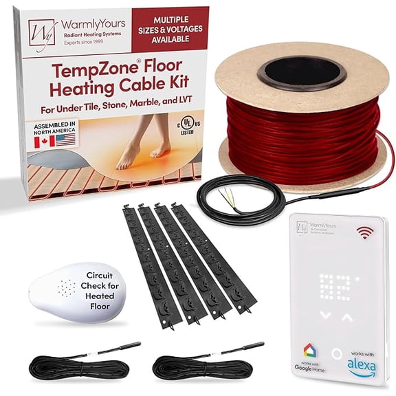 WarmlyYours Heated Floor System Cable Kit 144 sqft 120V Radiant Electric Floor Heating System for Bathrooms, Heated Flooring System Under Tile Floors with UWG5 LED Touch WiFi Programmable Thermostat