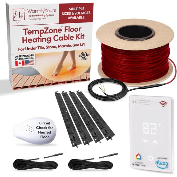 WarmlyYours Heated Floor System Cable Kit 40 sqft 120V Radiant Electric Floor Heating System for Bathrooms, Heated Flooring System Under Tile Floors with UWG5 LED Touch WiFi Programmable Thermostat