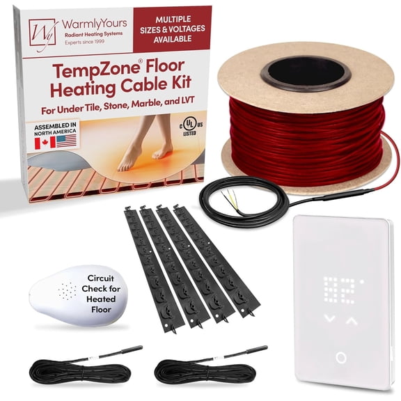 WarmlyYours Heated Floor System Cable Kit 86 sqft 120V Radiant Electric Floor Heating System for Bathrooms, Heated Flooring System Under Tile Floors with UTN5 LED Touch Non-Programmable Thermostat