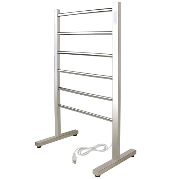 Freestanding Heated Towel Rack, 6-Bar Towel Warmer, Polished Stainless Steel, Plug-In with Built-in Timer for a Spa-Like Bathroom, Safe and cULus Listed (WarmlyYours Ibiza)