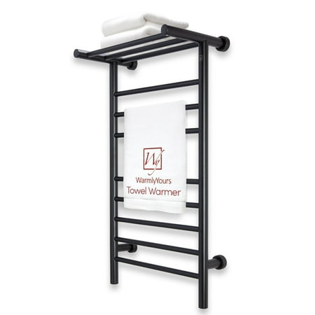 Black Towel Warmers for Bathroom - Wall Mounted Black Heated Towel Rack with Shelf, 11 Bars Stainless Steel, 20x36 in. Electric Heating and Drying Rack, 120V Plug-in or Hardwired (Summit)