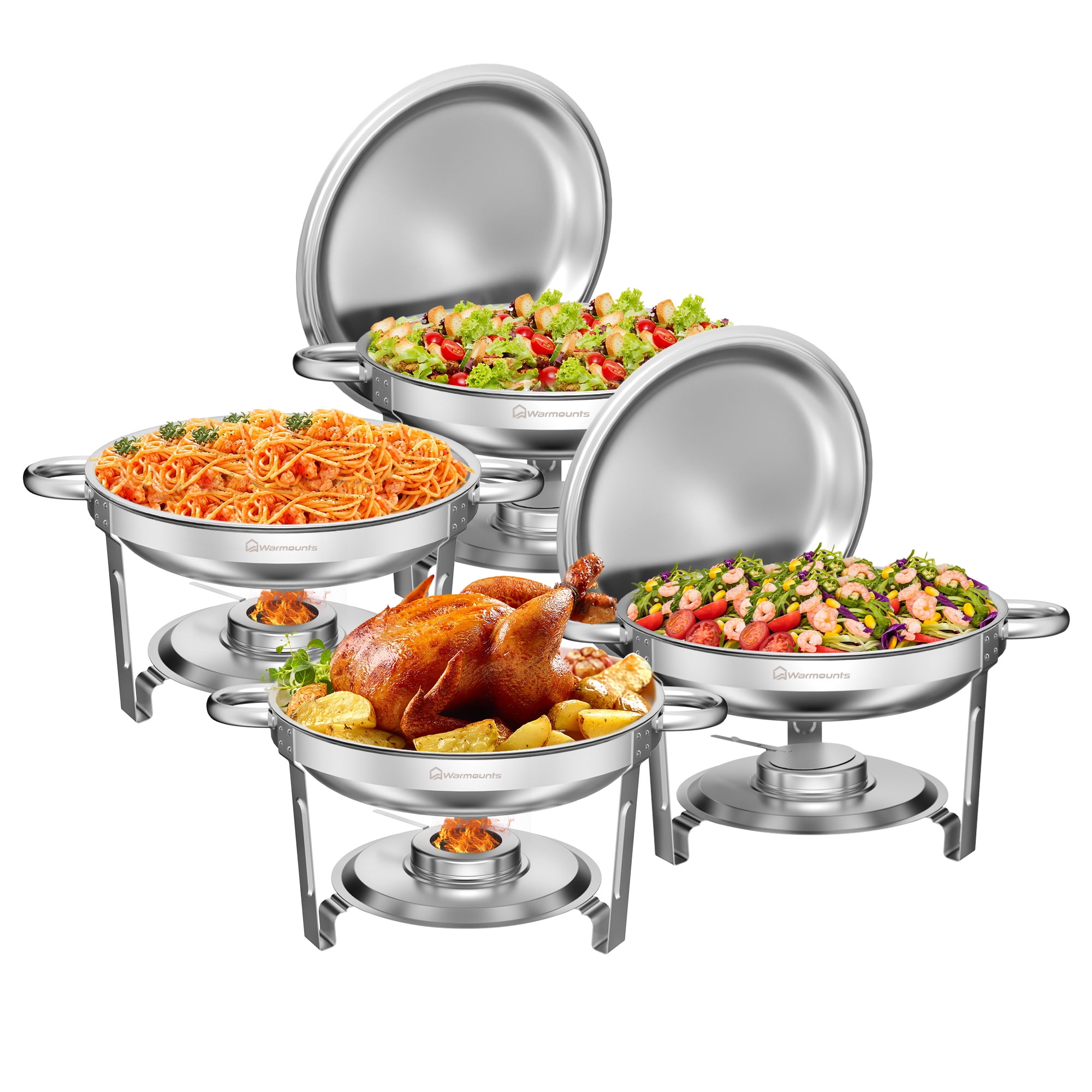 Warmounts 4Pack Chafing Dish Buffet Set, 5QT Round Buffet Servers and