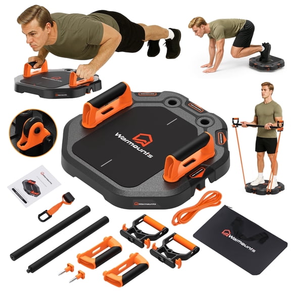 Warmounts 7-in-1 Adjustable Push up Board with Resistance Bands & Door Anchor - Full Body Workout, Safe & Space-Saving Home Gym Equipment for Men
