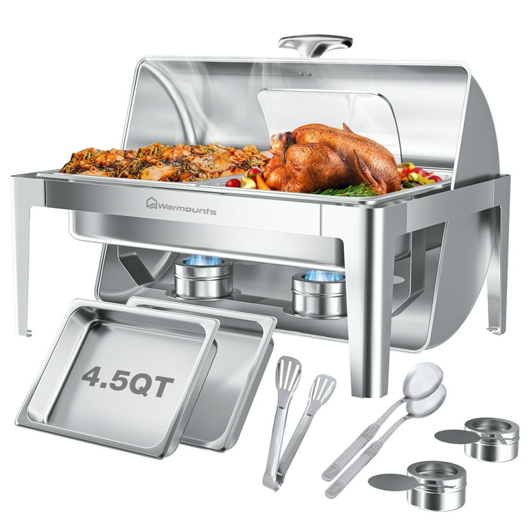 VEVOR 9 qt. Roll Top Chafing Dish Buffet Set Stainless Steel Chafer with 2 Half Size Pans Rectangle Catering Warmer Server