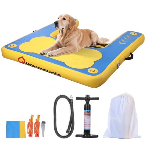 WARMOUNTS Inflatable Dog Pool Float for Large Dogs Up to 220 lbs Non-Slip PVC Mesh Cloth Dog Boat Ramp for Dock, Lake, Swimming Pool & Ocean