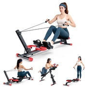 WARMOUNTS 4 in 1 Rowing Machine, Foldable Rower Machine with 4 Adjustable Heights Levels & LCD Monitor, 266 LBS Weight Capacity Row Machine for Home Gym Fitness