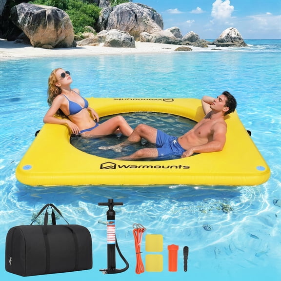 Warmounts Sun Chill Float Ring for Adults 8ft Round Inflatable Water Hammock for Summer Party Inflatable Dock Floating Platform Inflatable Floating Dock for Lake, Pool, Mesh Ring Float