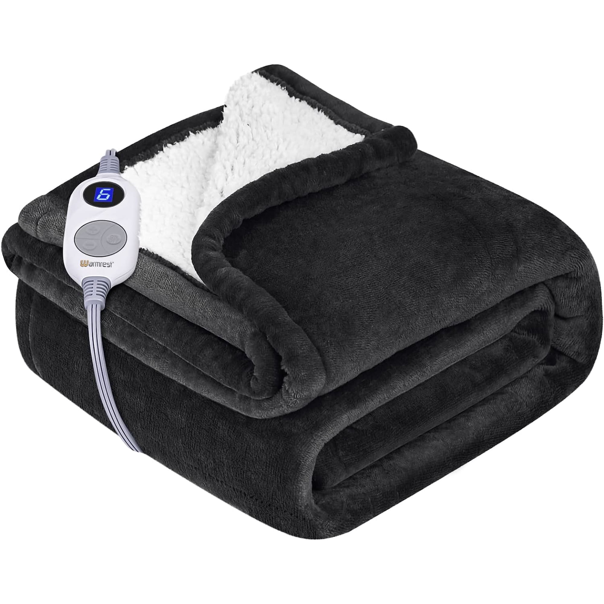 Warmrest Electric Heated Blanket 50 x 60, Flannel to Sherpa Super Cozy,  with 6 Heating Levels and 4 Hours Auto Shut Off, Charcoal - Walmart.com
