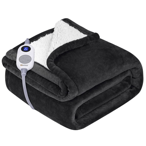 Warmrest Electric Throw Blanket Heated Blanket with 6 Heating Levels and 4 Hours Auto Shut Off, Flannel to Sherpa Super Cozy Heating Blanket, Machine Washable, 50" x 60", Charcoal