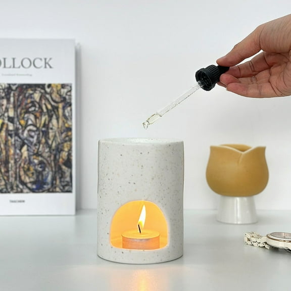 Warmself Ceramic Essential Oil Burner Tealight Candle Holder Decorative Aroma Diffuser Black Inkjet