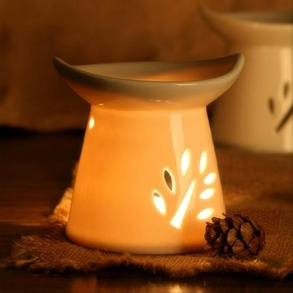 Warmself Ceramic Essential Oil Burner Tealight Candle Holder Decorative Aroma Diffuser Hollowed Out Leaves