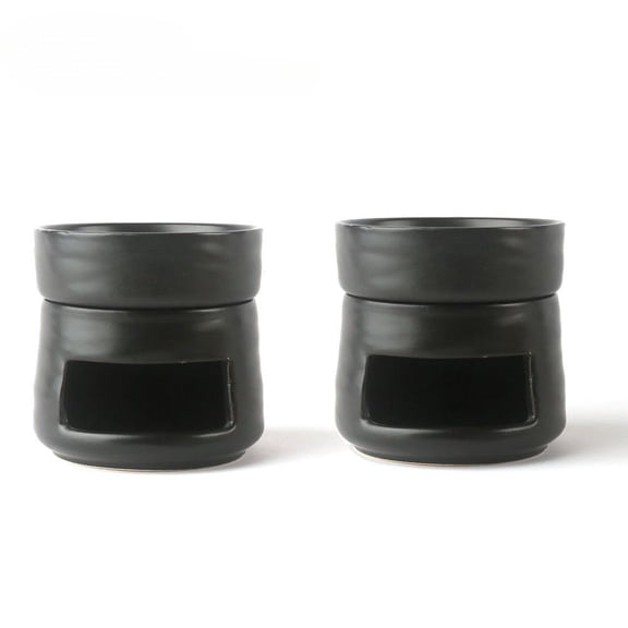 Warmself Ceramic Essential Oil Burner Tealight Candle Holder Decorative Aroma Diffuser Separable Black Set of 2
