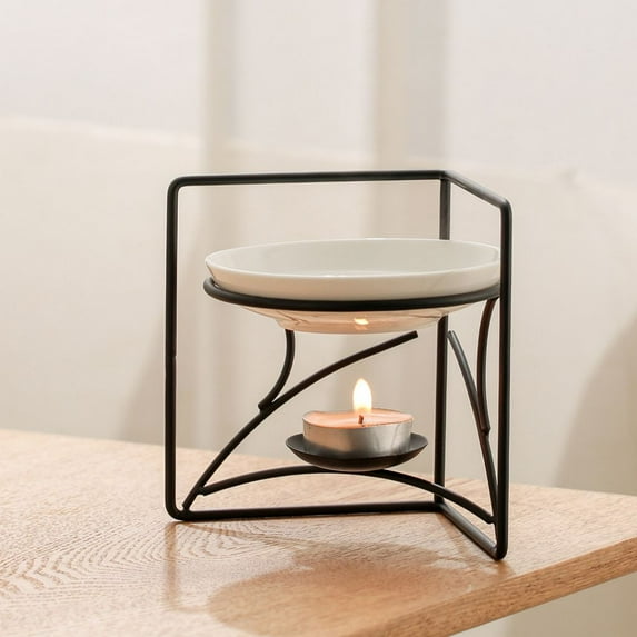 Warmself Delicate Romantic Book Shape Metal Tealight Candle Holder Oil Tart Burner Aroma Diffuser Furnace Home Decoration-Black