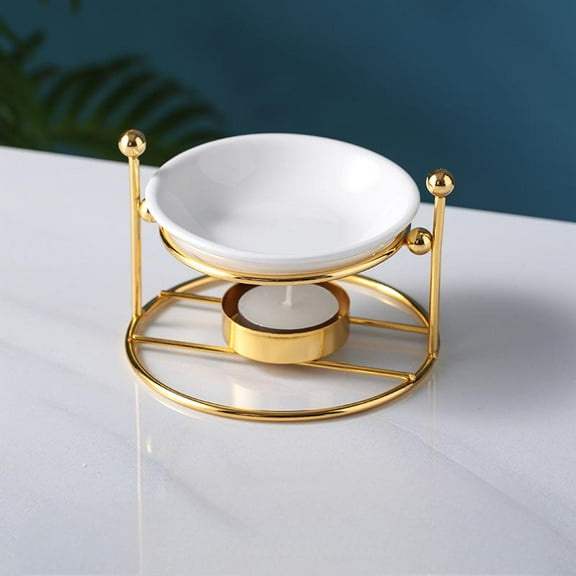Warmself Delicate Romantic Ceramics Tealight Candle Holder Oil Tart Burner Aroma Diffuser Furnace Home Decoration Golden Ring