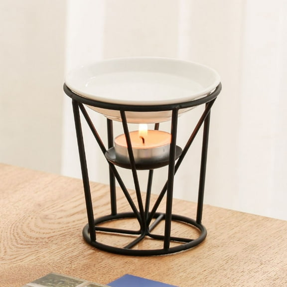 Warmself Delicate Romantic Metal Tealight Candle Holder Oil Tart Burner Aroma Diffuser Furnace Home Decoration Hourglass Black
