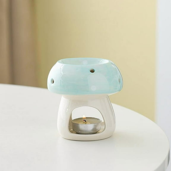 Warmself Delicate Romantic Metal Tealight Candle Holder Oil Tart Burner Aroma Diffuser Furnace Home Decoration Mushroom Blue