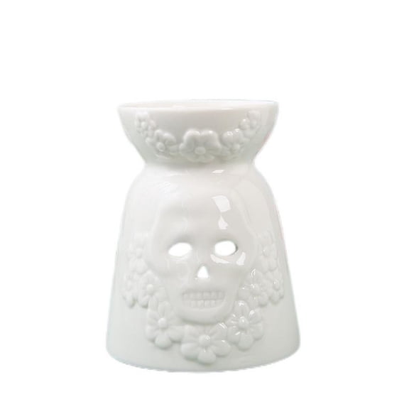 Warmself Delicate Romantic Metal Tealight Candle Holder Oil Tart Burner Aroma Diffuser Furnace Home Decoration Skull White