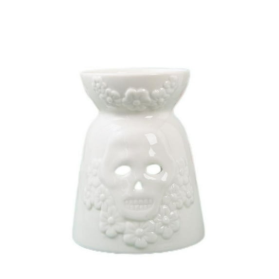 Warmself Delicate Romantic Metal Tealight Candle Holder Oil Tart Burner Aroma Diffuser Furnace Home Decoration Skull White