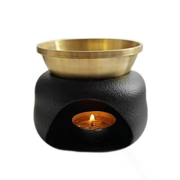 Warmself Delicate Romantic Metal Tealight Candle Holder Oil Tart Burner Aroma Diffuser Furnace Home Decoration Split Copper Plates Can Be Dry Burned Black Gold