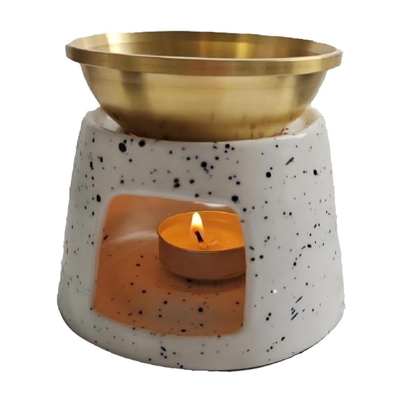 Warmself Delicate Romantic Metal Tealight Candle Holder Oil Tart Burner Aroma Diffuser Furnace Home Decoration Split Copper Plates Can Be Dry Burned White