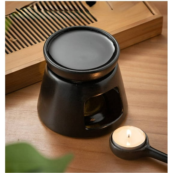 Warmself Hand Large Capacity Made Essential Oil Burner Wax Melt Burners, Aromatherapy Aroma Burner Ceramic Oil Diffuser Candle Tealight Holder Home Bedroom Decor Black