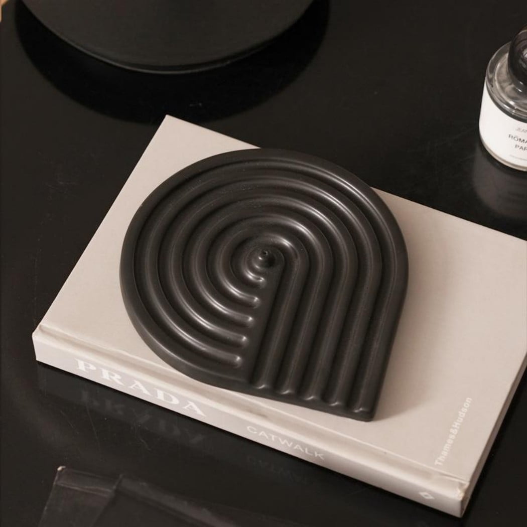 Warmself Incense Holder Modern Minimalist Circular Incense Stick Burner for Cones or Sticks for Yoga & Meditation, Enhance Atmosphere,Ceramic Ash Catcher Black