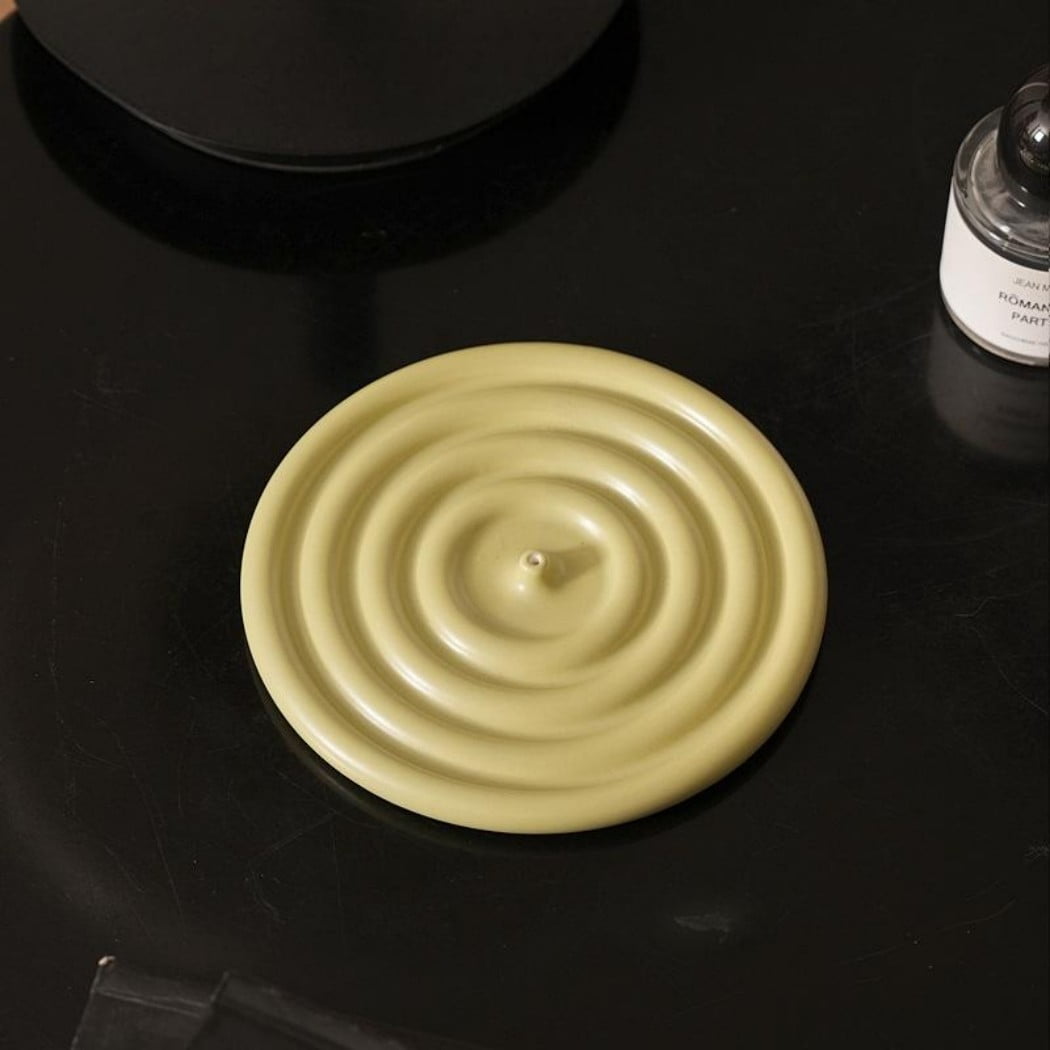 Warmself Incense Holder Modern Minimalist Circular Incense Stick Burner for Cones or Sticks for Yoga & Meditation, Enhance Atmosphere,Ceramic Ash Catcher Matcha Green