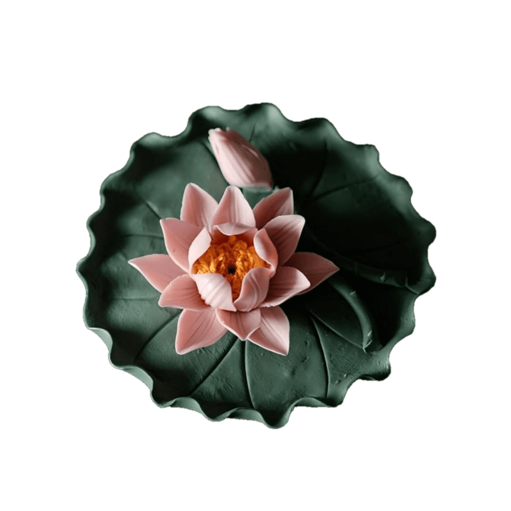 Warmself Incense Holder Modern Minimalist Circular Incense Stick Burner for Cones or Sticks for Yoga & Meditation, Enhance Atmosphere,Ceramic Ash Catcher Pink Lotus Flowers