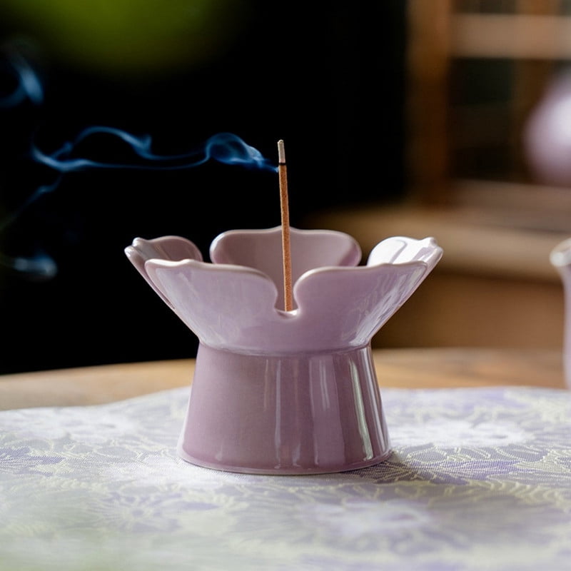 Warmself Incense Holder Modern Minimalist Circular Incense Stick Burner for Cones or Sticks for Yoga & Meditation, Enhance Atmosphere,Ceramic Ash Catcher Purple-2