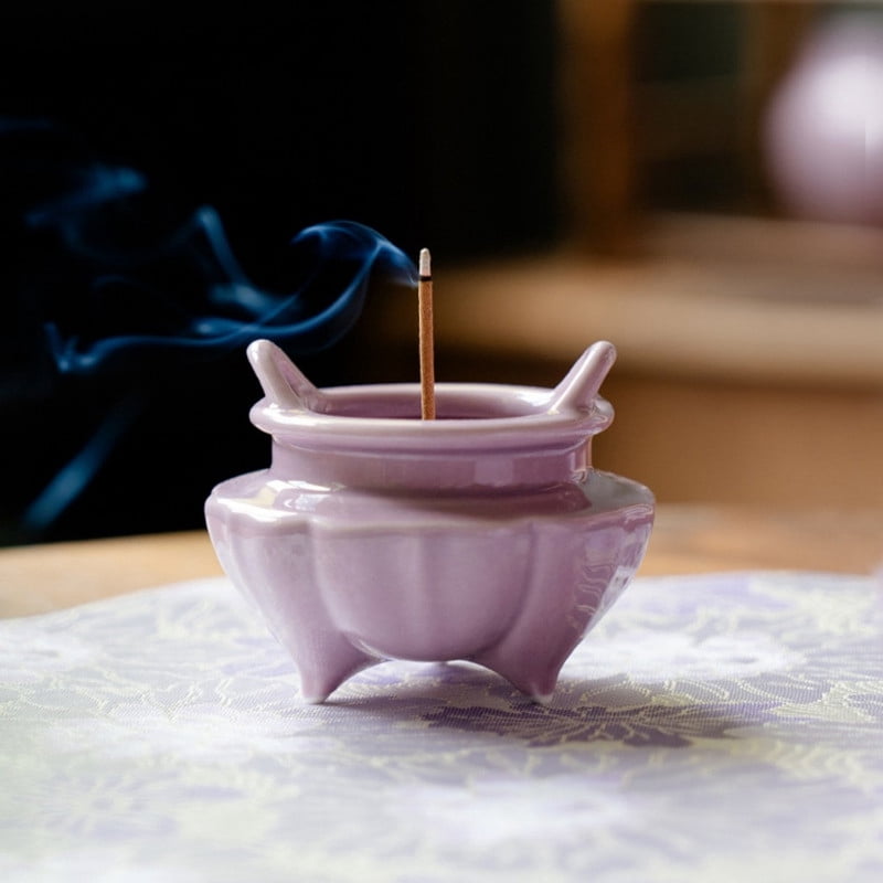 Warmself Incense Holder Modern Minimalist Circular Incense Stick Burner for Cones or Sticks for Yoga & Meditation, Enhance Atmosphere,Ceramic Ash Catcher Purple-3
