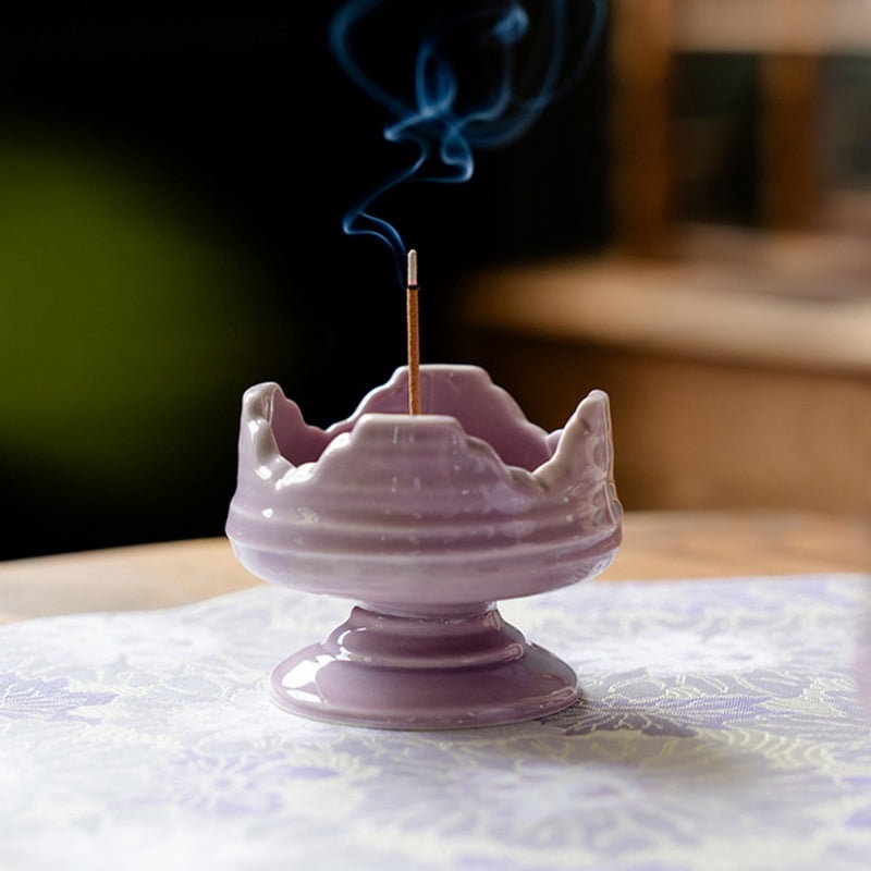 Warmself Incense Holder Modern Minimalist Circular Incense Stick Burner for Cones or Sticks for Yoga & Meditation, Enhance Atmosphere,Ceramic Ash Catcher Purple-4