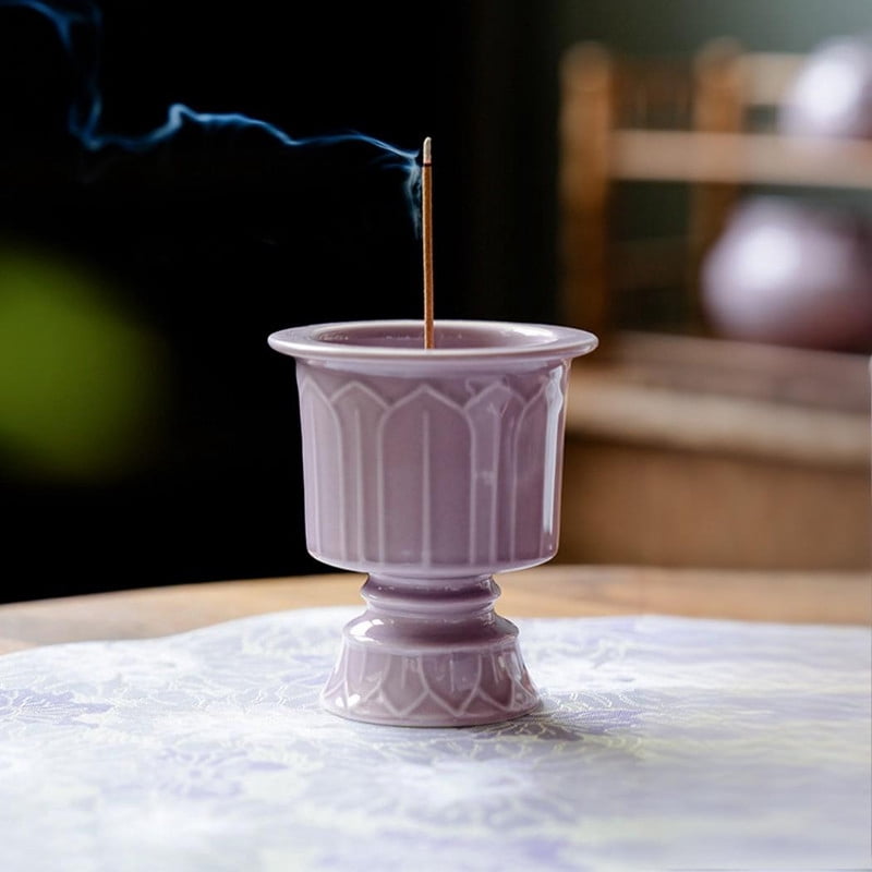 Warmself Incense Holder Modern Minimalist Circular Incense Stick Burner for Cones or Sticks for Yoga & Meditation, Enhance Atmosphere,Ceramic Ash Catcher Purple-8