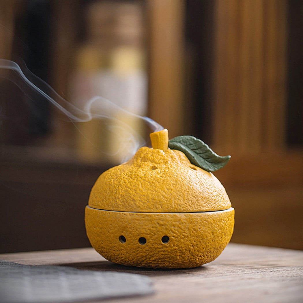Warmself Incense Holder Modern Minimalist Circular Incense Stick Burner for Cones or Sticks for Yoga & Meditation, Enhance Atmosphere,Ceramic Ash Catcher Yellow Orange