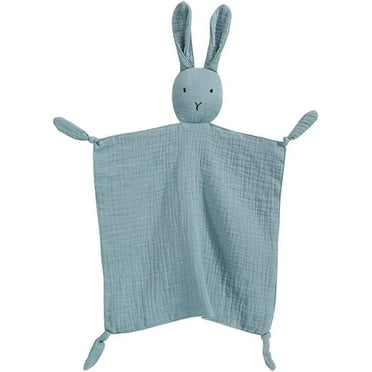 Warmself Lovey Security Blanket 100% Organic Muslin Stuffed Bunny Animal Baby Blankie-1 Pack Blue